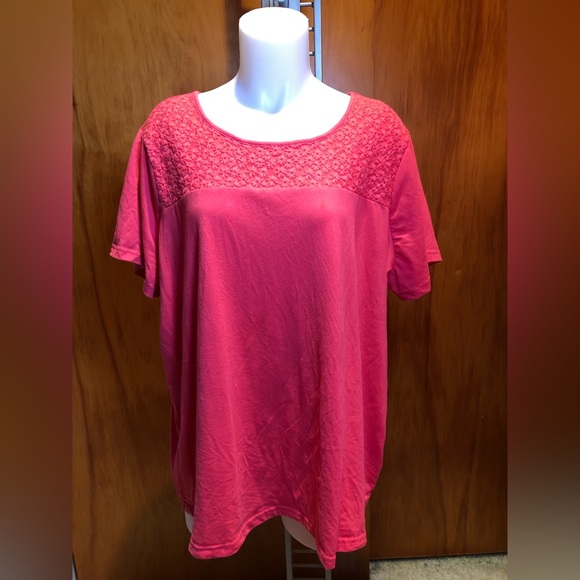 Basic Edition Dark Pink Blouse W/ Floral Bodice 2X PF - Picture 1 of 4